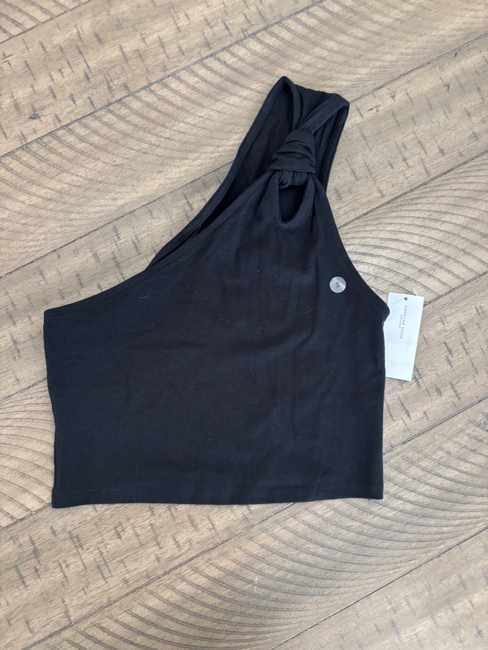 American Eagle Outfitters Black One-Shoulder Knot Crop Top